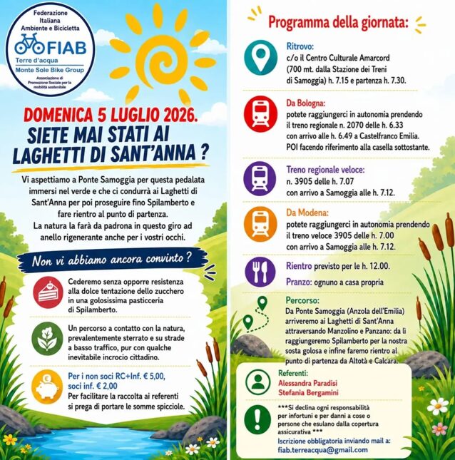 Domenica 5 luglio – Ai laghetti Sant’ Anna con FIAB Terre d’acqua – Escursione